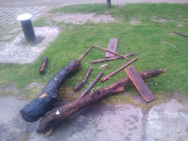 Pile of wood removed from canal lock